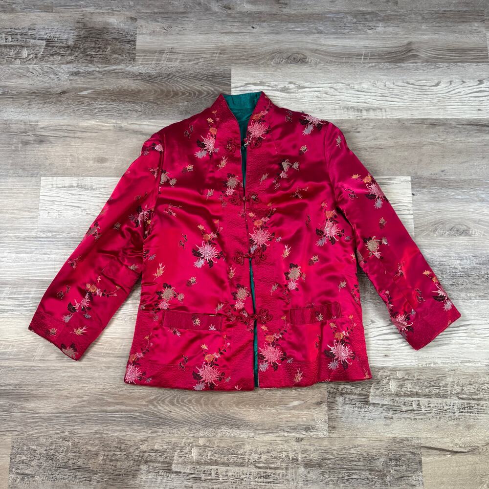 Vintage 70s NWT Peony Brand Reversible Silk Wadding Chinoiserie Jacket Art L